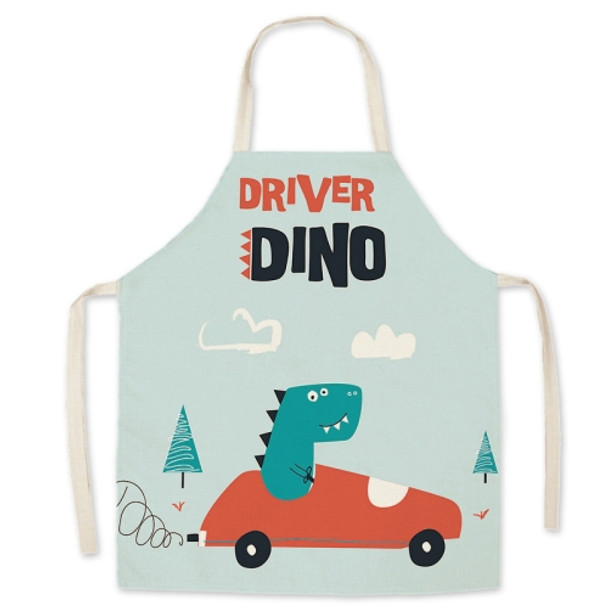 2 PCS Linen Fabric Art Cartoon Apron Parent-Child Sleeveless Halter Apron, Specification: 45x56 cm(Dinosaur Car)