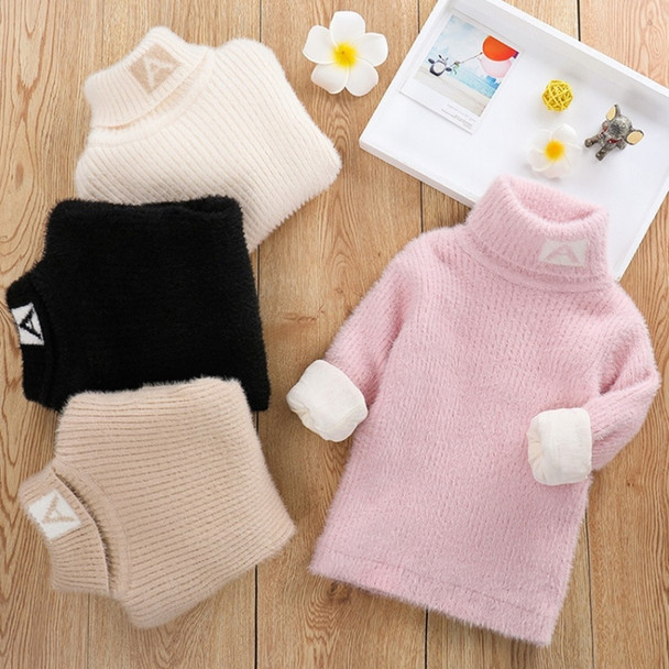 Plus Cashmere Style Letter Pattern Mink Cashmere Children Turtleneck Knitted Sweater (Color:Khaki Size:120cm)