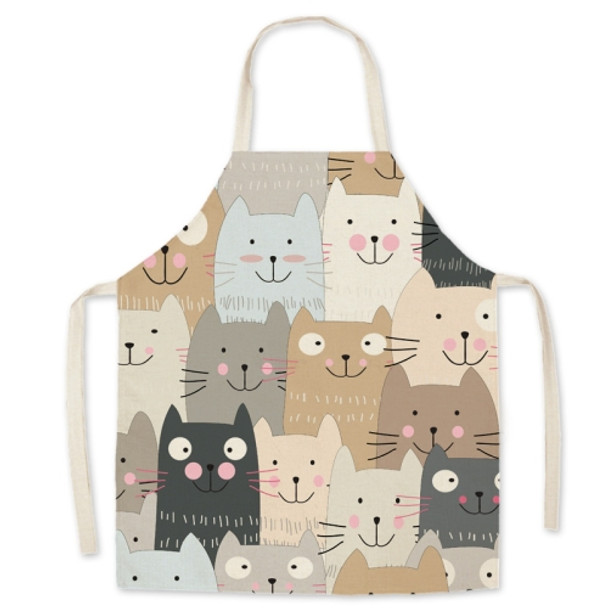 2 PCS Linen Fabric Art Cartoon Apron Parent-Child Sleeveless Halter Apron, Specification: 65x75 cm(Cat)