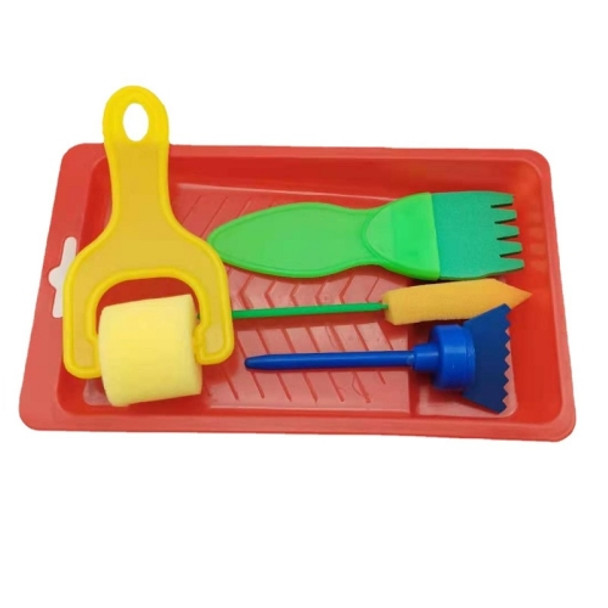 5 Packs Children Sponge Stamp Painting Brush Tray Graffiti Painting Tools(Red Tray)