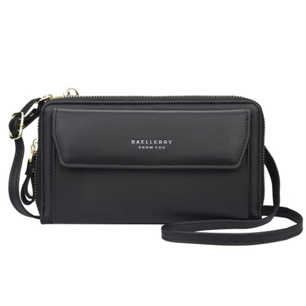 Baellerry Ladies Single Shoulder Messenger Bag Large Capacity Double Zipper Mobile Phone Bag(Black)