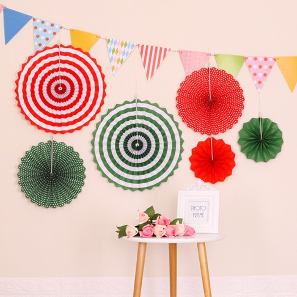 2 Packs  Birthday Party Wedding Color Three-Dimensional Folding Fan Round Paper Fan Garland Ornaments(Red-green)