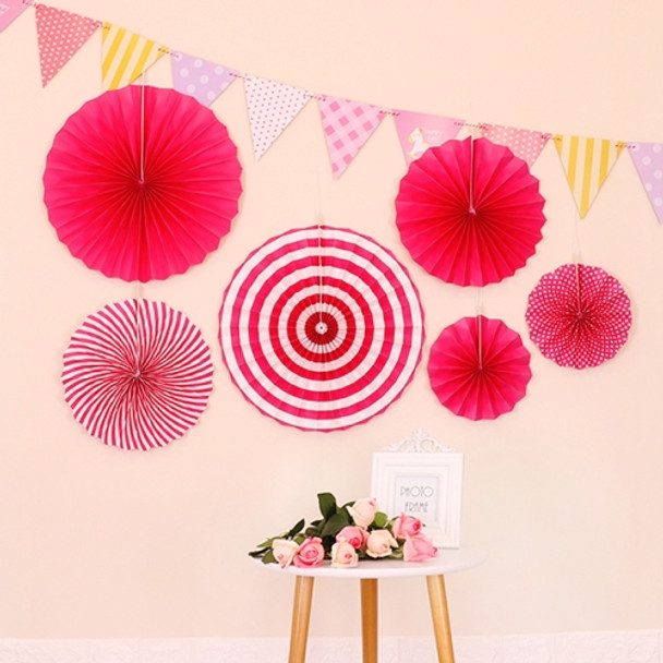 2 Packs  Birthday Party Wedding Color Three-Dimensional Folding Fan Round Paper Fan Garland Ornaments(Rose Red)