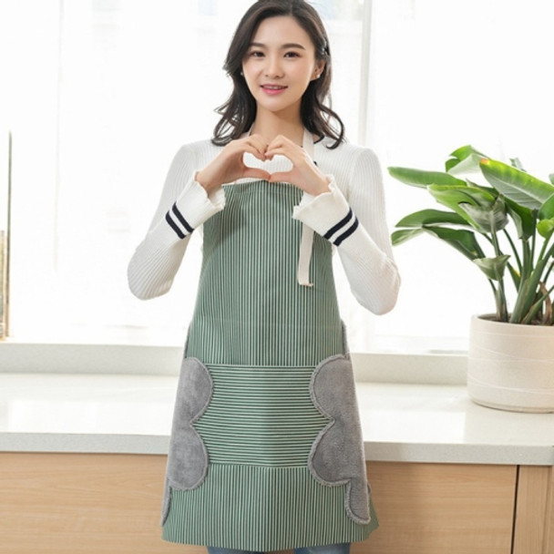 3 PCS Home Hand-Wiping Apron Waterproof Home Kitchen Waist(Green Stripes)