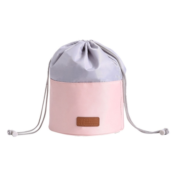 2 PCS Large Capacity Multi-Function Portable Drawstring Travel Home Storage Bag Cylinder Cosmetic Storage Bag(Pink)