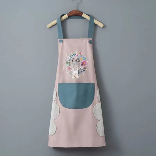 2 PCS 1607 Hand Wipe Apron Female Kitchen Waterproof And Oil-Proof Apron(Pink)