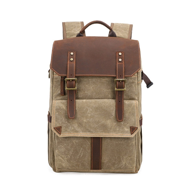 K-011 Outdoor Shoulder Digital Camera Bag Batik Canvas Waterproof Large-Capacity Photography Backpack(Khaki)