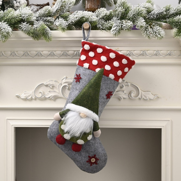 Christmas Ornaments Old Man Inthe Forest Lamb Wool Christmas Socks Faceless Doll Christmas Socks Gift Bag(Gray)