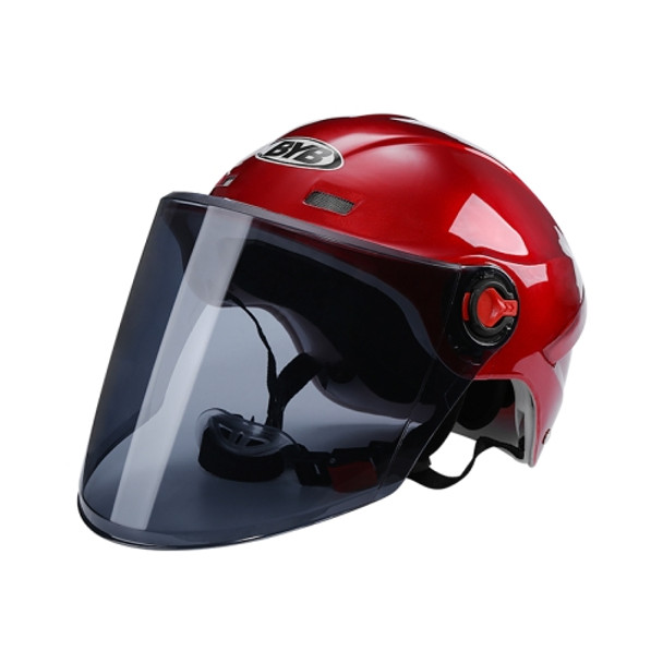 BYB X-206 Electric Motorcycle Men And Women Riding Motorcycle Safety Helmet, Specification: Tea Color Long Lens(Purple Red)