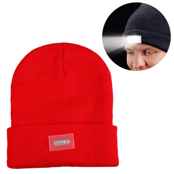 Unisex Warm Winter Polyacrylonitrile Knit Hat Adult Head Cap with 5 LED Light (Red)