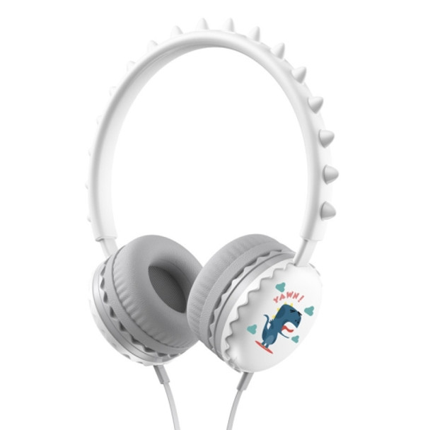 Y18 Cartoon Dinosaur Wired Control Sports Headset with Mic, Cable Length: 1.2m(White)