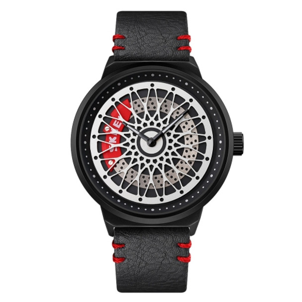 SKMEI 9217 Fashion Rotation Dial Men Quartz Watch(Silver Surface Black Leather Belt)