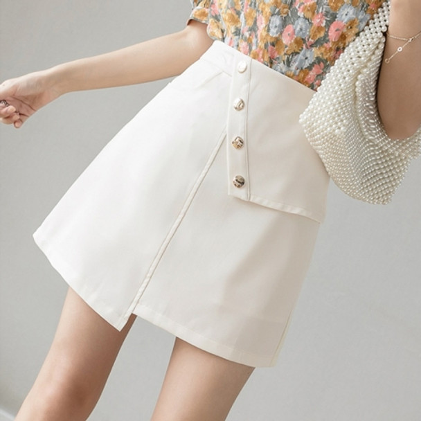 Summer Button Decorated Academic Style High-waisted Short A-line Skirt (Color:Apricot Size:XL)