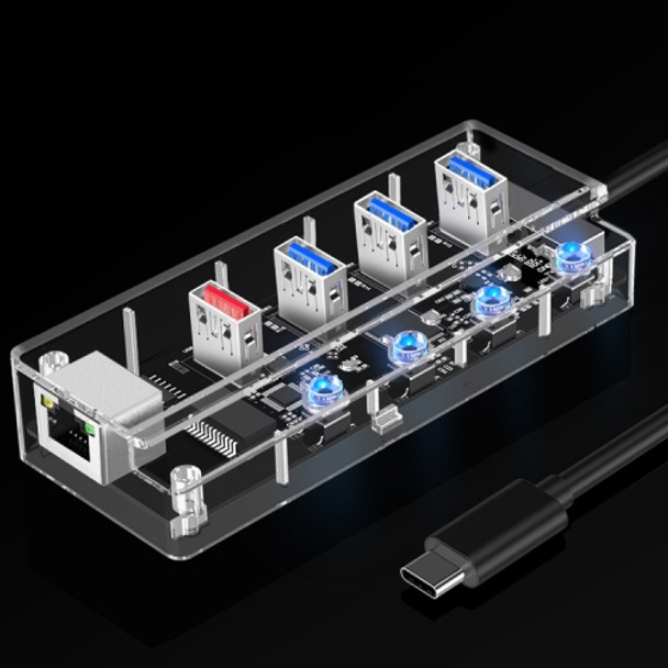 1719C 3 x USB 3.0 + 2.1A Fast Charge Port + RJ45 Full Perspective HUB