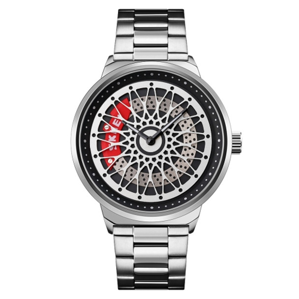 SKMEI 9217 Fashion Rotation Dial Men Quartz Watch(Silver Shell Silver Surface Steel Belt)