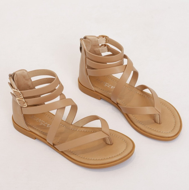 Ladies Summer Strappy Cross Sandals Roman Style Low-Heeled Retro Shoes, Size: 40(Apricot)