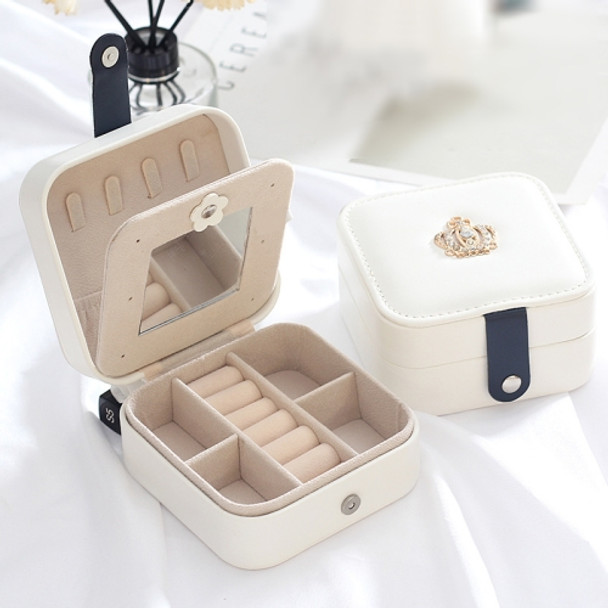XH-001 Simple Creative Travel Portable Leather Earrings Jewelry Box, Specification: 11x11x5.8 cm(White)