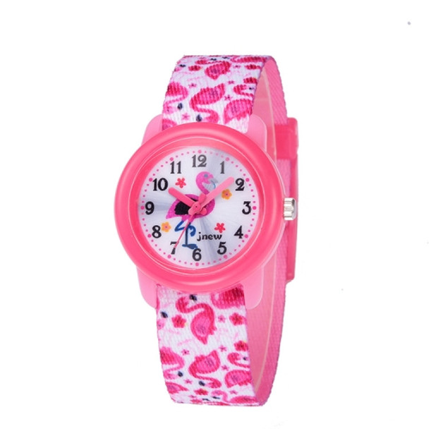 JNEW A369-86321 Children Waterproof Time Cognitive Cartoon Ribbon Quartz Watch(Flamingo)