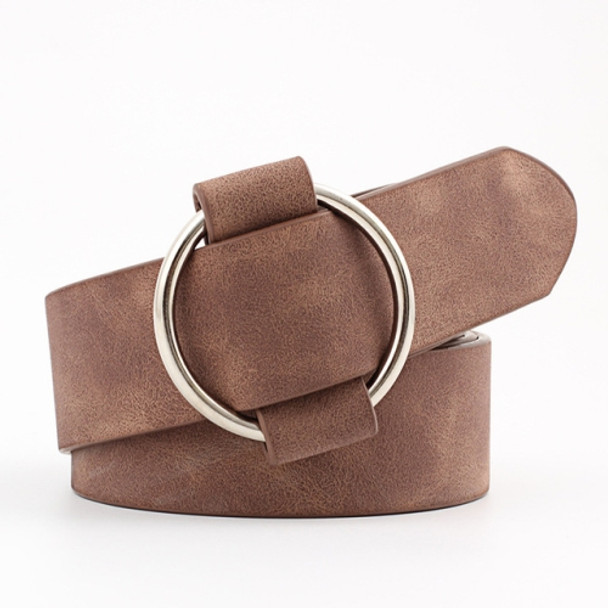 Casual Needleless Round Buckle Wide  PU Leather Belt for Women, Belt Length:103cm(Coffee)