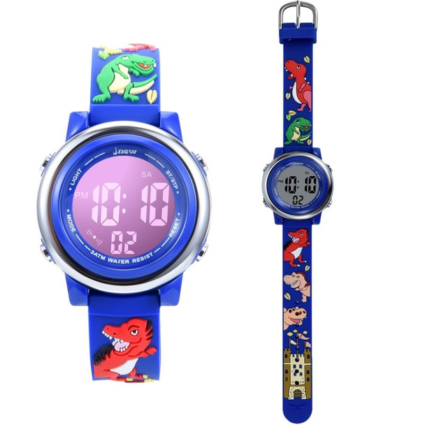 JNEW A380-86172 Children Cartoon 3D Castle Dinosaur Alarm Waterproof Colorful Backlight LED Electronic Watch(Dark Blue)