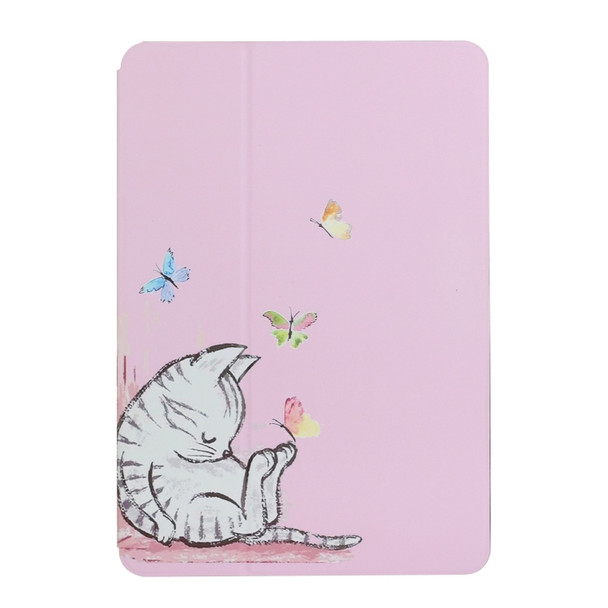 For Lenovo Tab M10 X505 Dual-folding Coloured Drawing Voltage Horizontal Flip PU Leather Case with Holder(Butterfly Cat)