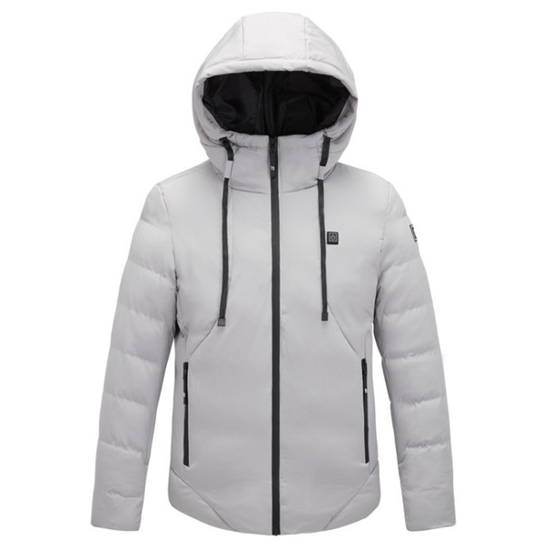 Men and Women Intelligent Constant Temperature USB Heating Hooded Cotton Clothing Warm Jacket (Color:Light Grey Size:L)