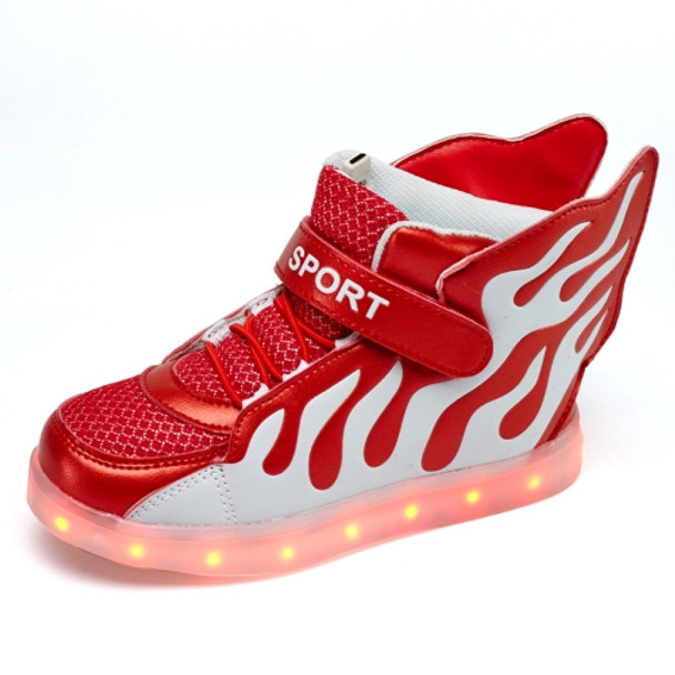 Flashing Shoes USB Charging High-Top Flame Shoes For Children, Size: 25(Red White)