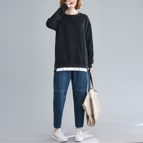 Loose Belly Slimming Top Plus Velvet Thick Sweater (Color:Black Size:XL)