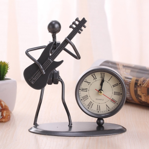 2 PCS Iron Stainless Steel Small Table Clock Retro Personality Clock Birthday Gift(C68 Guitar Clock)