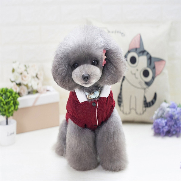 New Style Pet Dogs Knitting Sweater Warm Cashmere Both Feet Hooded Sweater with Button, Size: L, Bust: 42cm, Neck:   29cm(Wine Red)