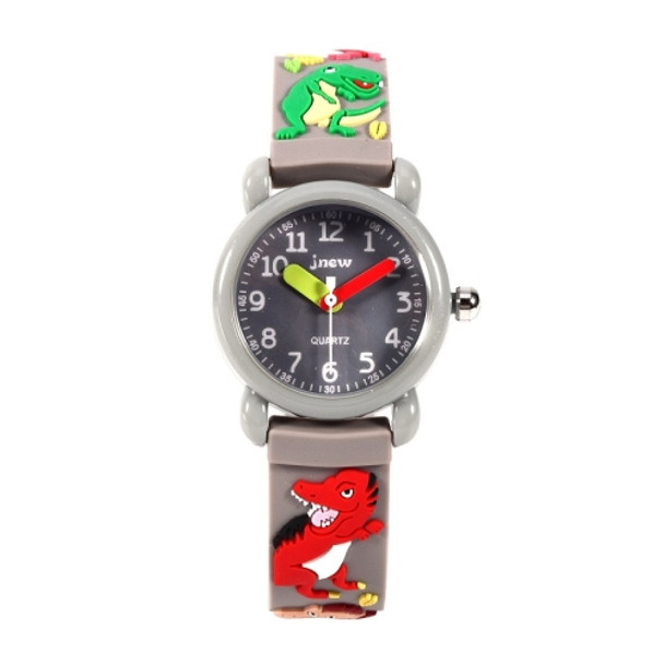 JNEW A335-86172 Children Cute Cartoon 3D Dinosaur Waterproof Silicone Strap Quartz Watch(Rubber Shell Gray)