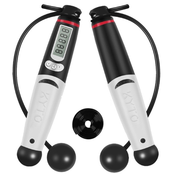 KYTO 2106C Cordless / Corded Dual-Use Calorie Electronic Counting Skipping Rope Adult Fitness Timing Skipping Rope with Horn(Black )