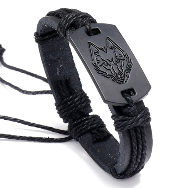 5 PCS B01916 Men Leather Wolf Head Woven Bracelet(Black)
