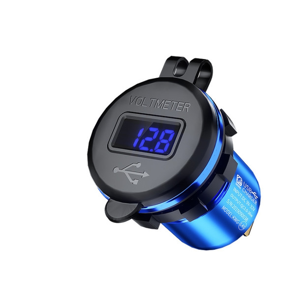 Car Motorcycle Modified USB Charger QC3.0 Metal Waterproof Fast Charge(Blue Shell Blue Light))