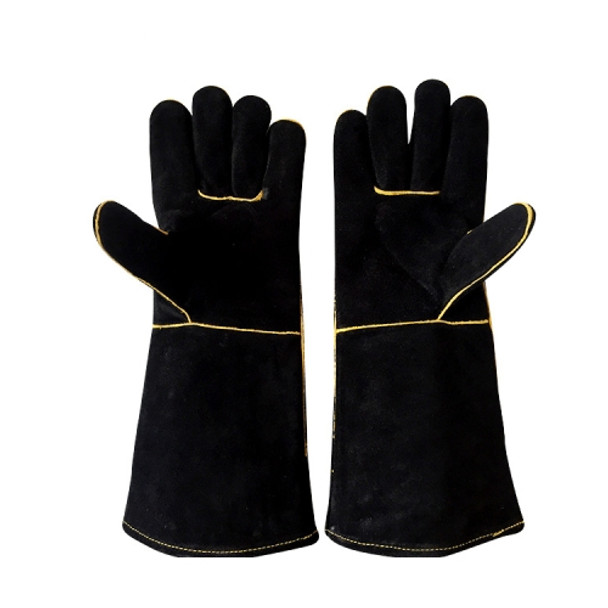 1 Pair Outdoor Garden Cut-Proof Genuine Leather Welding Gloves, Length 40cm(Black)