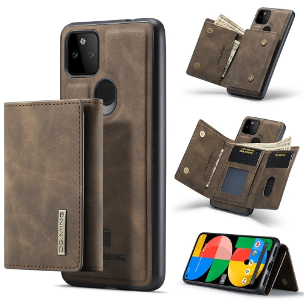 For Google Pixel 5a 5G DG.MING M1 Series 3-Fold Multi Card Wallet + Magnetic Back Cover Case(Coffee)