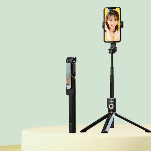 P81 1.7m Integrated Bluetooth Selfie Stick With Vibrato Remote Control Makeup Mirror
