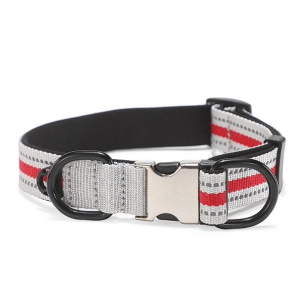 Dog Reflective Nylon Collar, Specification: S(Silver buckle red)