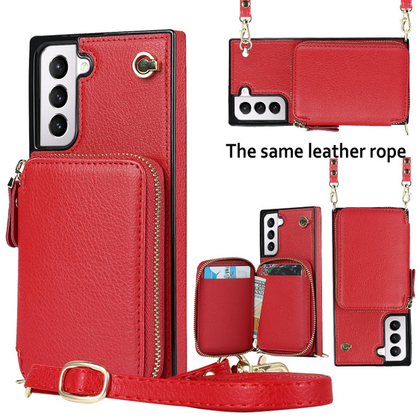 For Samsung Galaxy S21 Cross-body Zipper Big Wallet Bag Square Phone Case(Red)