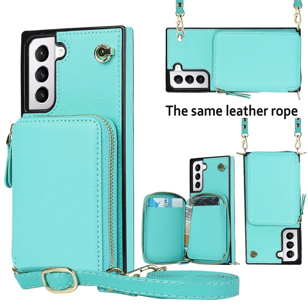 For Samsung Galaxy S21 Cross-body Zipper Big Wallet Bag Square Phone Case(Mint Green)