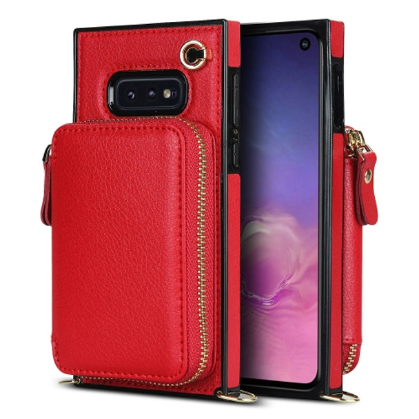 For Samsung Galaxy S10e Cross-body Zipper Big Wallet Bag Square Phone Case(Red)