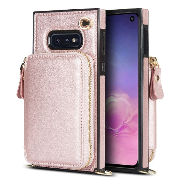 For Samsung Galaxy S10e Cross-body Zipper Big Wallet Bag Square Phone Case(Rose Gold)