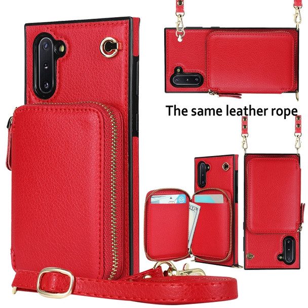 For Samsung Galaxy Note10 Cross-body Zipper Big Wallet Bag Square Phone Case(Red)