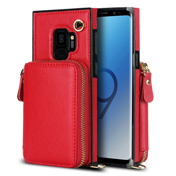 For Samsung Galaxy S9 Cross-body Zipper Big Wallet Bag Square Phone Case(Red)