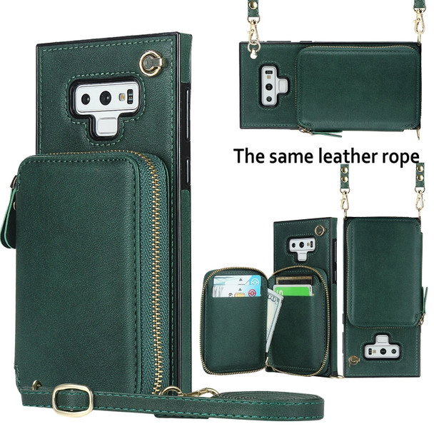 For Samsung Galaxy Note9 Cross-body Zipper Big Wallet Bag Square Phone Case(Emerald)