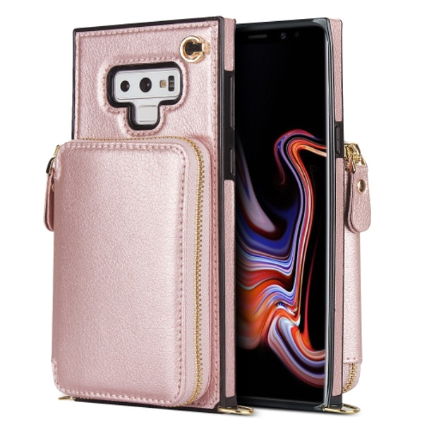 For Samsung Galaxy Note9 Cross-body Zipper Big Wallet Bag Square Phone Case(Rose Gold)