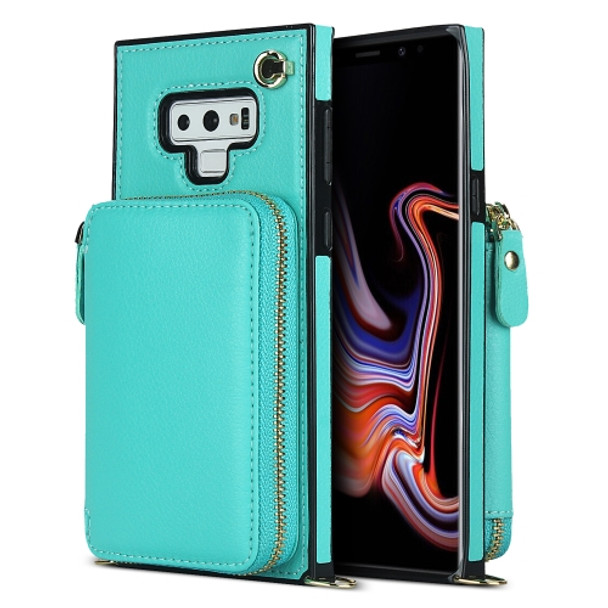For Samsung Galaxy Note9 Cross-body Zipper Big Wallet Bag Square Phone Case(Mint Green)