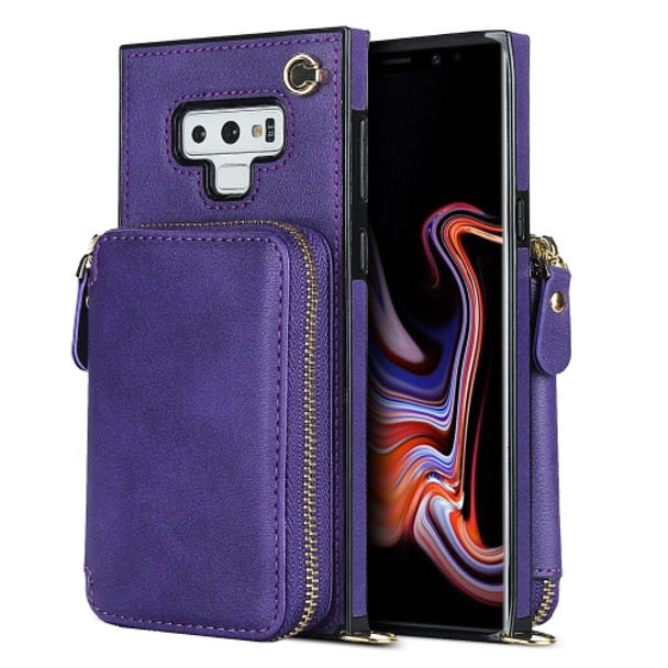 For Samsung Galaxy Note9 Cross-body Zipper Big Wallet Bag Square Phone Case(Purple)