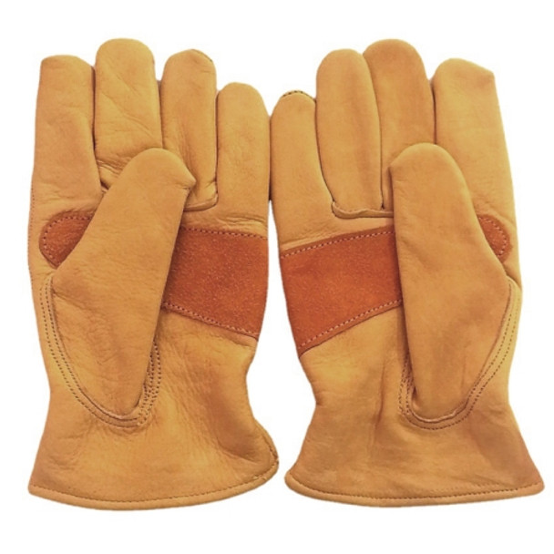 1 Pair JJ-1004 Outdoor Garden Welding Genuine Leather Labor Safety Gloves, Size: M(Yellow)