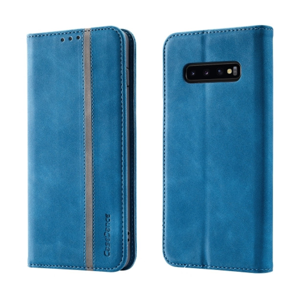 For Samsung Galaxy S10+ Splicing Skin Feel Magnetic Leather Phone Case(Blue)